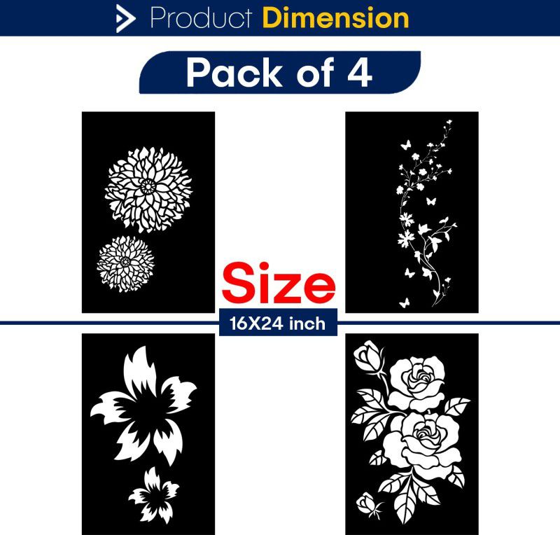 JAZZIKA Wall Stencils (Size :- 16 X 24 Inch) PATTERN- "Chased Dahlia Floral", "Tempting Floral", "Cherry Blossom", "Love Rose" Design Suitable For Painting Home Wall Decor Stencil  (Pack of 4, "Note- Jāzzikā Creations Created this Listing")