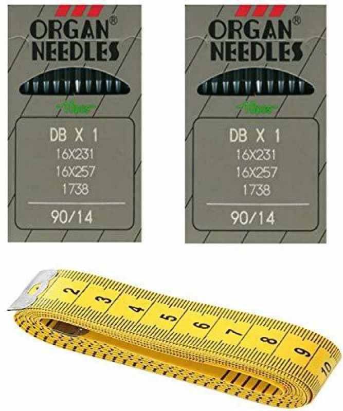 Hirday Organ Power Machine Needles DB 14-(2 Pack of 10 Needles Each + 1 Tailor Tape) Sewing Kit