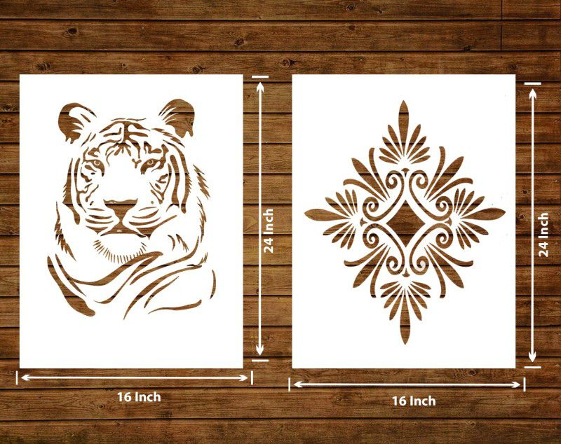 Decor now Modern Flower AND Tiger Pattern Reusable DIY Wall Stencil for Home Decor stencil Stencil  (Pack of 2, Animal)
