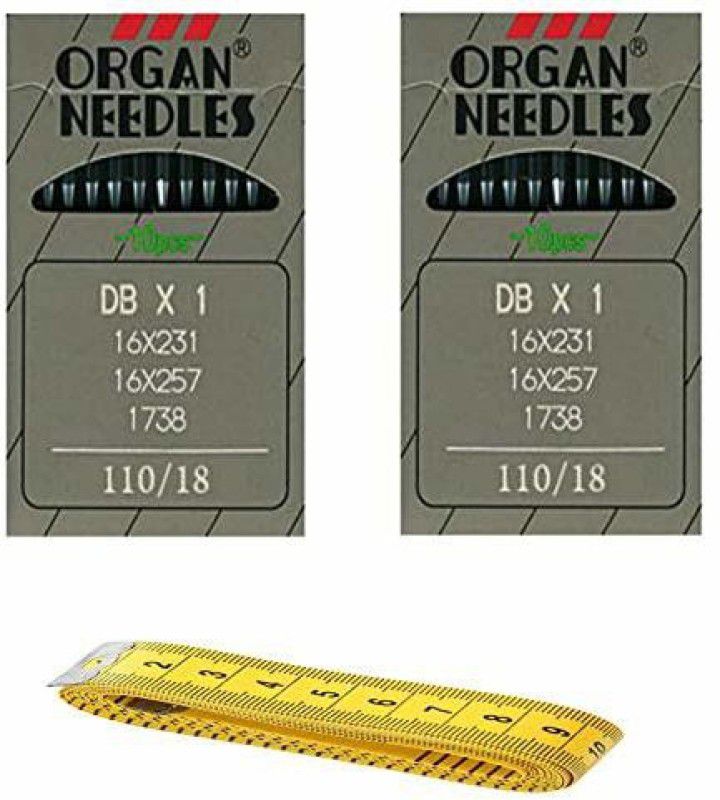 Hirday Organ Power Machine Needles DB 18-(2 Pack of 10 Needles Each + 1 Tailor Tape) Sewing Kit