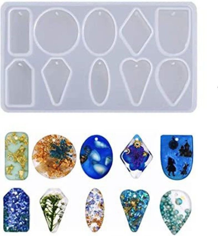 sahabz Jewelry Craft Making Molds Silicone Different Shape Earring Pendant Mould, Epoxy and UV Resin10 cavity Jewelry Design Template  (Pack of 10)