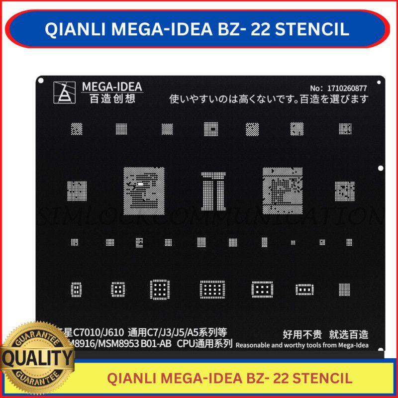 AKT QIANLI MEGA-IDEA BZ- 22 BLACK BGA Reballing Stencil Kit for Stencil Kit for iPhone BZ 22 MSM8916 MSM8953 B01-AB CPU for Samsung C7010J610 General Galaxy C7J3J5A5 Seriesand series SQUARE Stencil  (Pack of 1, SQUARE)