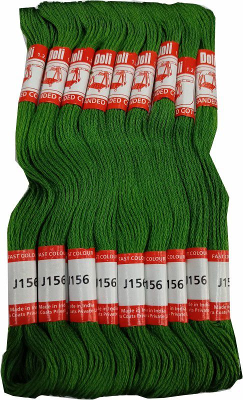 Abn Traders Doli Thread Skeins/ Long Stitched Embroidery Stranded Cotton J156, Green Thread  (90 m Pack of25)