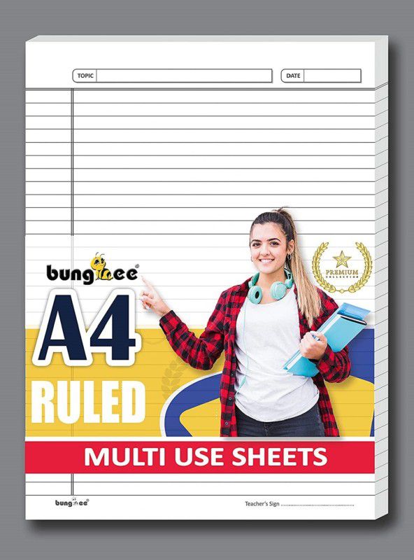 Bungbee A4 Ruled Sheets, Non Punched 100 Sheets, Single Colour - Acer Edition, One Side Ruled A4 90 gsm A4 paper  (Set of 1, Natural White)