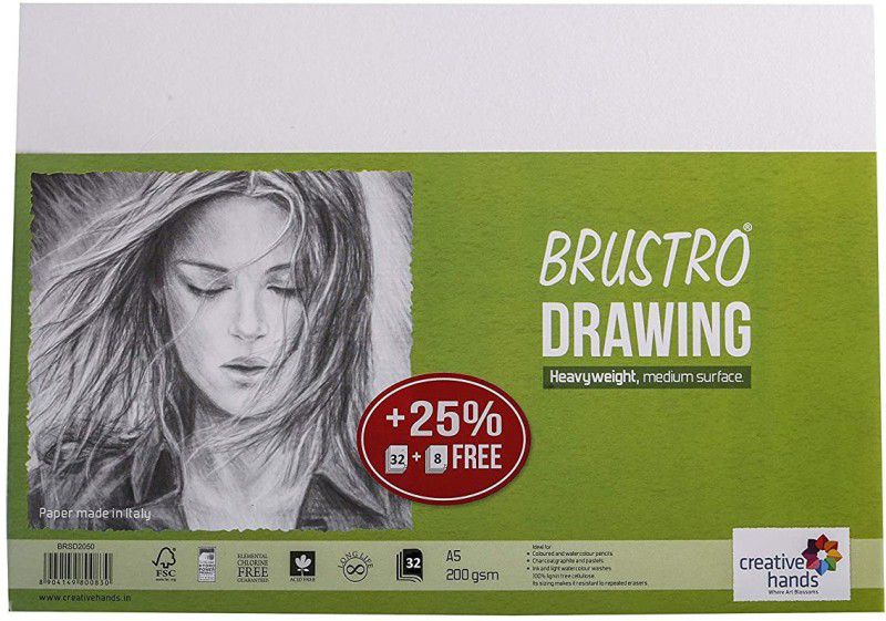 BRuSTRO Super Series Unruled A5 200 gsm Drawing Paper  (Set of 2, White)