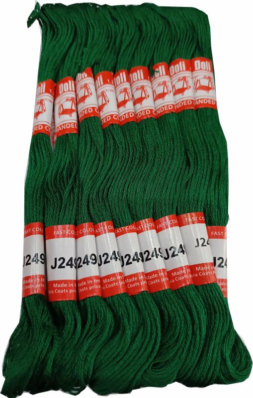 Abn Traders Doli Thread Skeins/ Long Stitched Embroidery Stranded Cotton J249, Green Thread  (90 m Pack of25)
