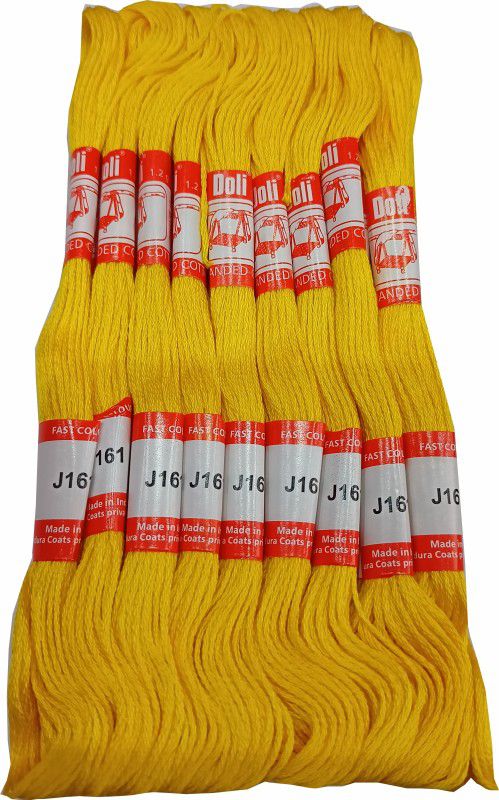Abn Traders Doli Thread Skeins/ Long Stitched Embroidery Stranded Cotton J161, Yellow Thread  (90 m Pack of25)