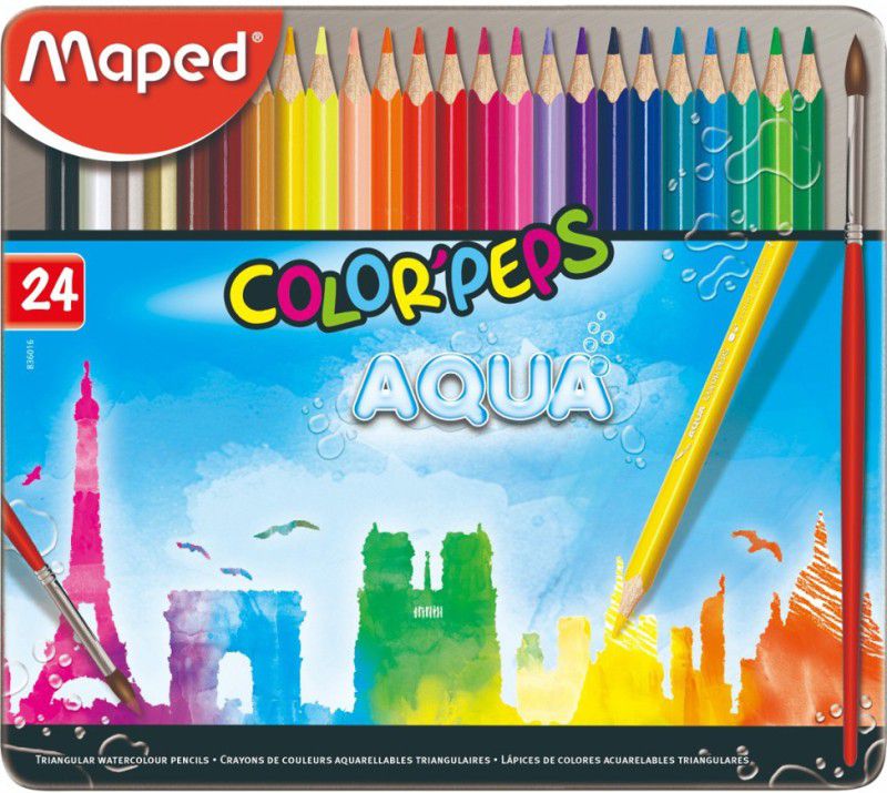 Maped Aqua - Water Color Pencils Metal Box 24 Colors Triangular Shaped Color Pencils  (Set of 1, Multicolor)