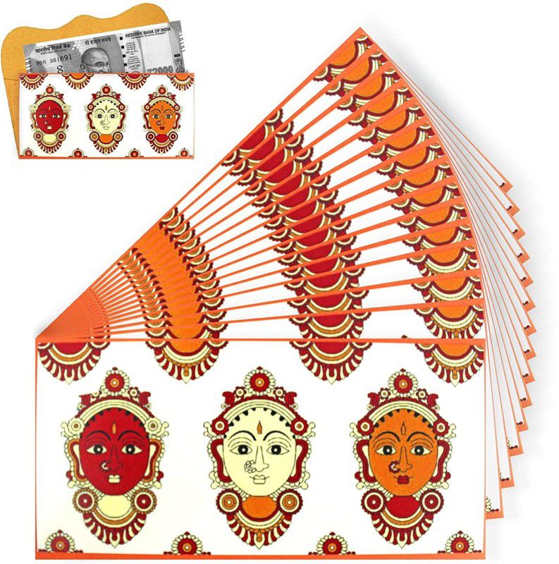 Home Genie Kalamkari Artwork of Laxmi, Saraswati Shagun Envelope for Gifting (Pack of 15) Envelopes  (Pack of 15 White, Red)