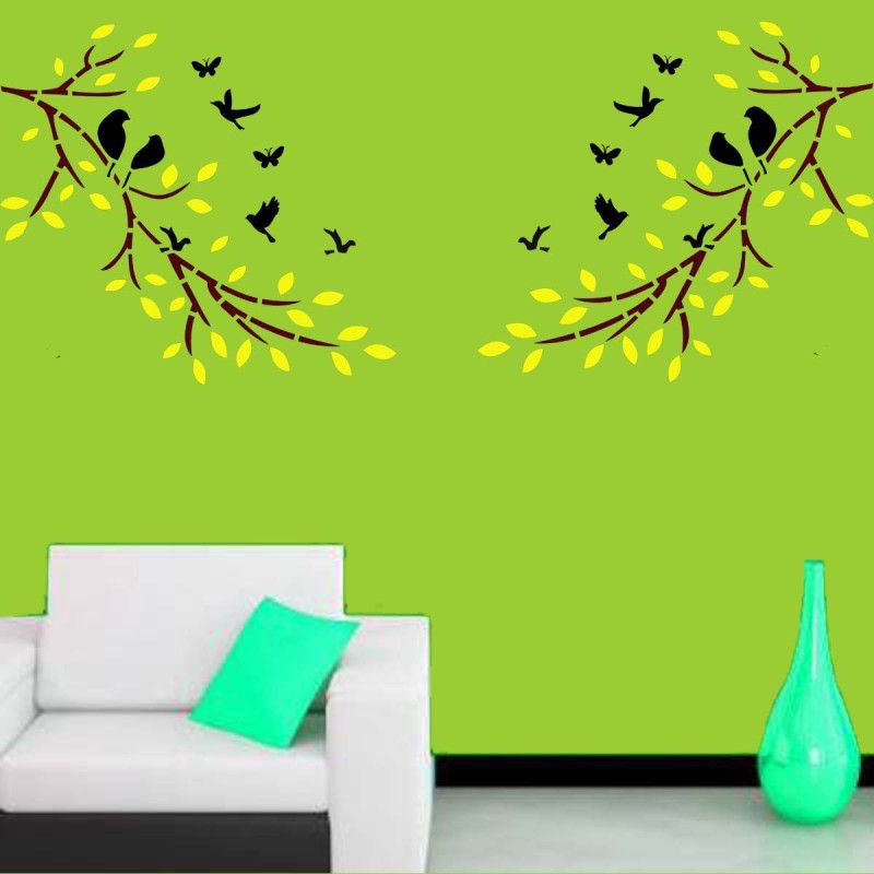 PARDECO Home Decoration Design Reusable Sheet DIY Stringing Tendril Wave Art Wall Stencil (Size:- 16" X 24"). Birds On The Tree Stencil  (Pack of 1, Tree)