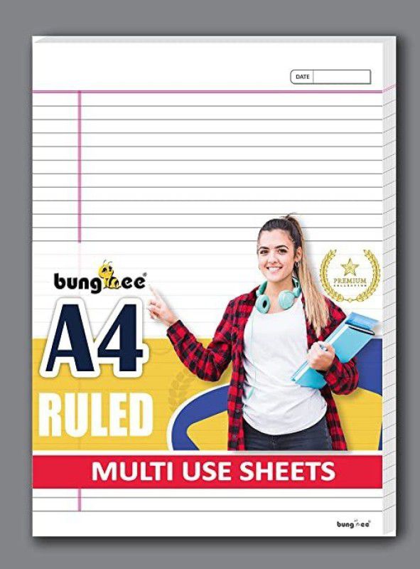 Bungbee A4 Ruled Sheets, Non Punched 100 Sheets, Dual Color - Magna Edition, One Side Ruled A4 90 gsm A4 paper  (Set of 1, Natural White)