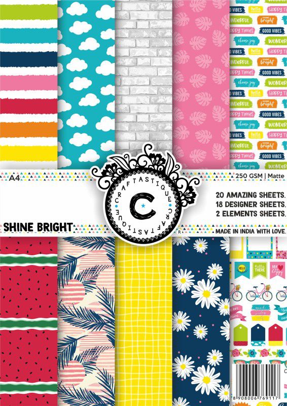 Craftastique Shine Bright Scrapbooking Designer Art A4 250 gsm Craft paper  (Set of 20, Multicolor)