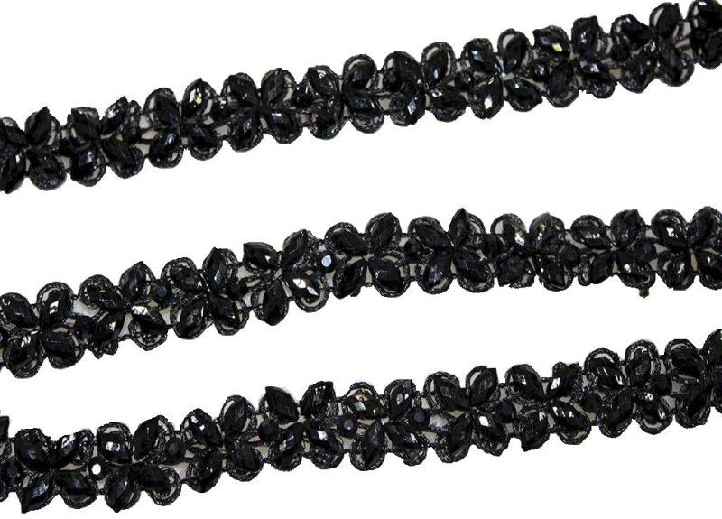 CMHOWLITE Black Fancy Stone Work Embroidered Border, Package of 9 Meter,Width 0.5 inch (1.27cm) for Design Banarasi Saree Border Blue Lace,Trim & Embellishments Lace Reel  (Pack of 9)