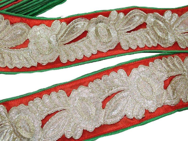 CMHOWLITE Red Green Multicolour Thread Work Embroidered Border, Package of 9 Meter,Width 2.5 inch (6.35 cm) Border Lace for Dresses, Sarees, Lehenga, Suits, Blouses, Dupatta, Chunri and Craft Lace Reel  (Pack of 9)