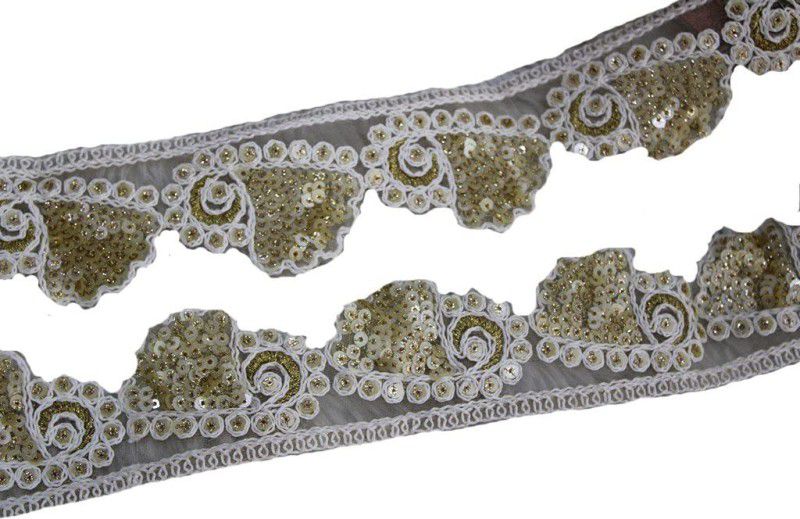 CMHOWLITE Golden Paisley Sequins Work Embroidered Border, Package of 9 Meter,Width 2 inch (5.08 cm) for Bridal Lehenga, Party Saree, Blouse, Fancy Border Lace, Dupatta Lace Reel  (Pack of 9)