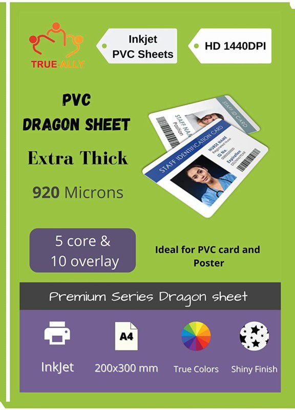 True-Ally PVC Premium Extra thick Lamination Dragon Sheet A4 Size 920 Micron for PVC Aadhar , Photos, ID card (Set of 5 Cores and 10 Overlays) Unruled A4 920 gsm Inkjet Paper  (Set of 1, White)