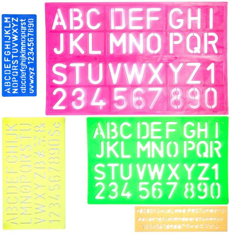 DEQUERA Letter Stencils, Stencils Letters and Numbers, Letters and Numbers Alphabet Temp lates, Letter and Number Stencil Sets, 5 Pcs Reusable Plastic Letter Number Temp lates Assorted Colors Stencil  (Pack of 1, Larger Letter Stencil)