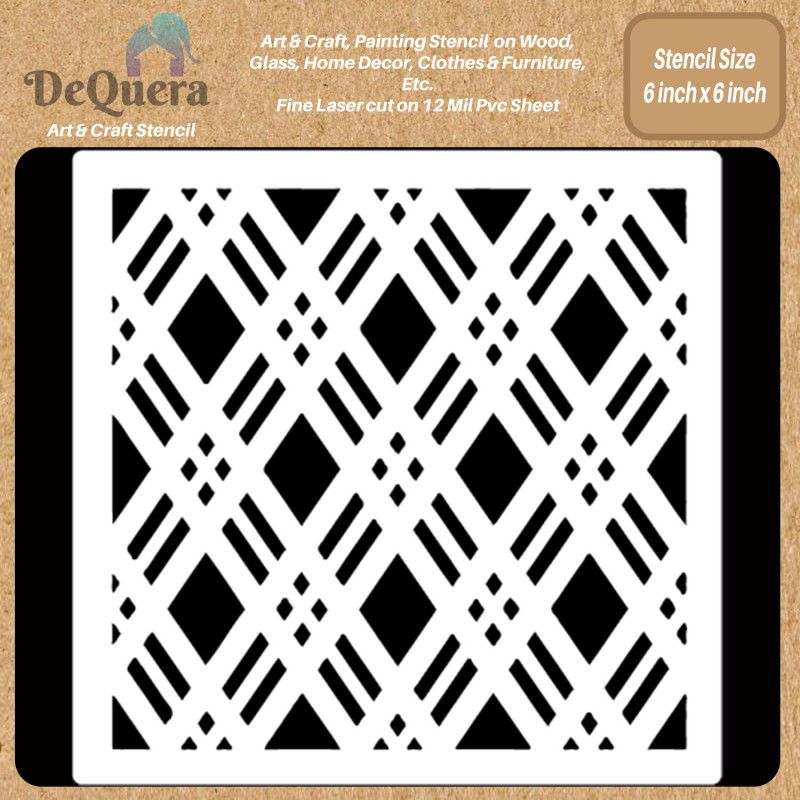 DEQUERA DeQuera Diamond Stencils for Wall Painting - Double Diamond - Reusable Stencils for Background - Pattern Work Stencils - Background Stencils Size 6 x 6 Inch Pac Modern Craft Stencil Stencil  (Pack of 1, Modern Style)
