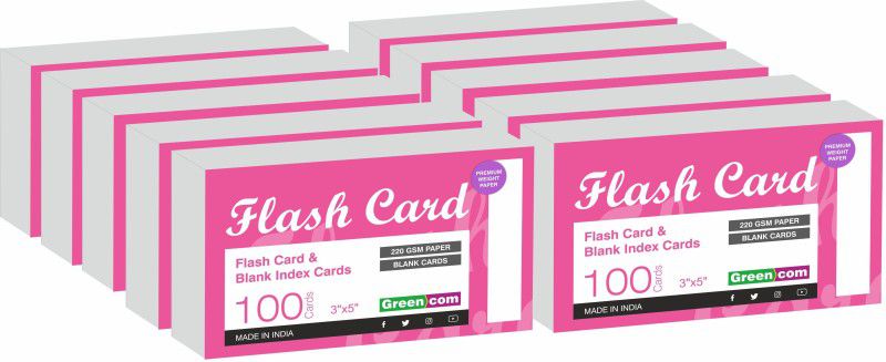 greencom PK OF 1000 Index Flash Cards, Blank Index Cards 3" x 5", 220 GSM White, PLAIN WHITE 10 PK OF 100 INDEX CARD 220 gsm Multipurpose Paper  (Set of 10, Roomy 3" x 5" size is perfect for detailed study, presentations or lists)