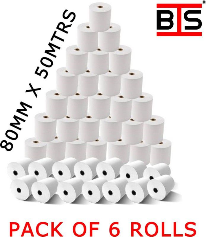 BIS POS Thermal Paper Roll 80MM X 50MTRS 50 gsm Paper Roll  (Set of 6, White)