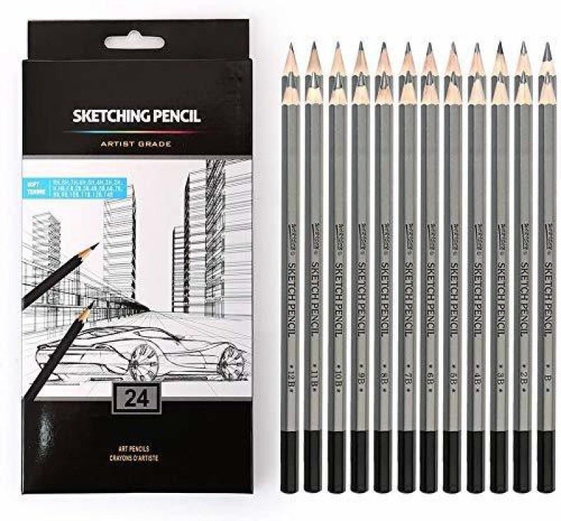 URBAN BOX 24 Sketching Pencil Set includes B 2B 3B 4B 5B 6B 10B 8B HB 6H 2H 4H Pencil  (Pack of 24)