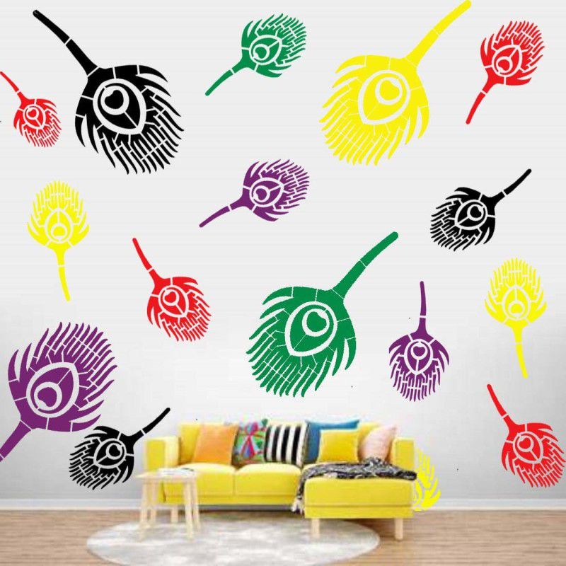 PARDECO WallStencilsFeather Wallpaintdesign Peacock Feather Wall Design Stencils Wall Painting Size16X24". Feather Stencil  (Pack of 1, Feather)