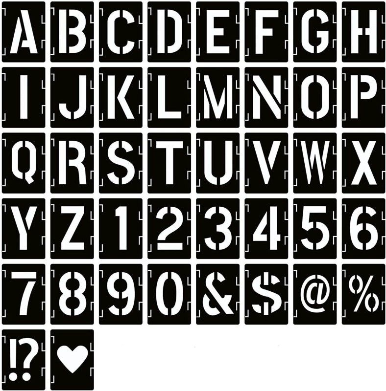 DEQUERA 3 Inch Letter Stencils Symbol Numbers Craft Stencils, 42 Pcs Reusable Alphabet T emplates Interlocking Stencil Kit for Painting on Wood, Wall, Fabric, Rock, Chal kboard, Sign, DIY Art Projects Stencil  (Pack of 1, Larger Letter Stencil)