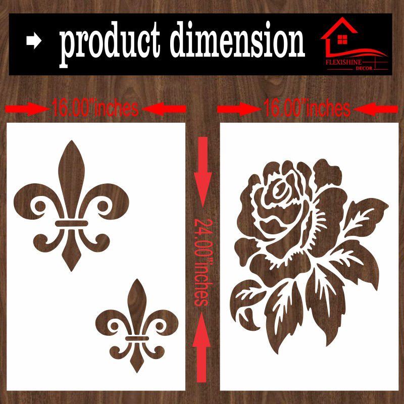 FLEXISHINE DECOR Combo Painting (Size:- 16X24 Inch), THEME- Symbolized Jharoka and Rose pattern Pattern Reusable Design Ideal For Bedroom, Kids Room and Living Room Decoration Stencil  (Pack of 2, Stencil)