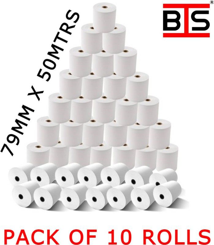 BIS POS Thermal Paper Roll 79MM X 50MTRS 50 gsm Paper Roll  (Set of 10, White)