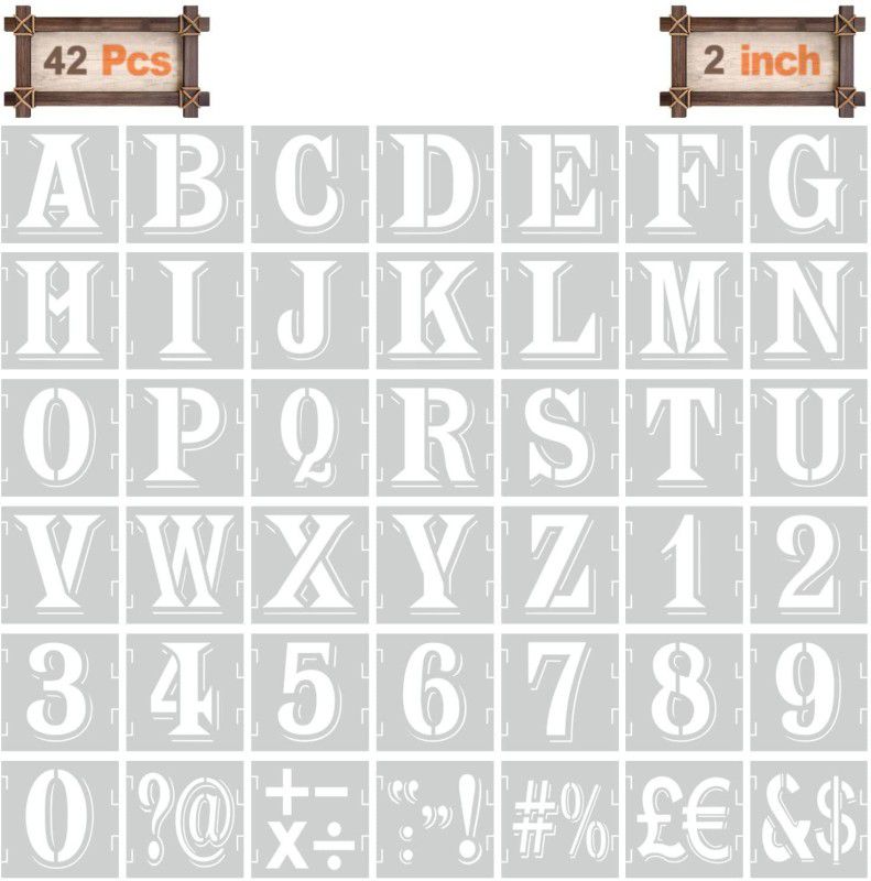 DEQUERA 2 Inch Alphabet Letter Stencils Kit, 42 Pcs Reusable Interlocking Plastic Letter Templates and Number Stencils for Painting on Wood, Wall, Fabric, Rock, Chalkbo ard, Signage, and DIY Art Project Stencil  (Pack of 1, Larger Letter Stencil)