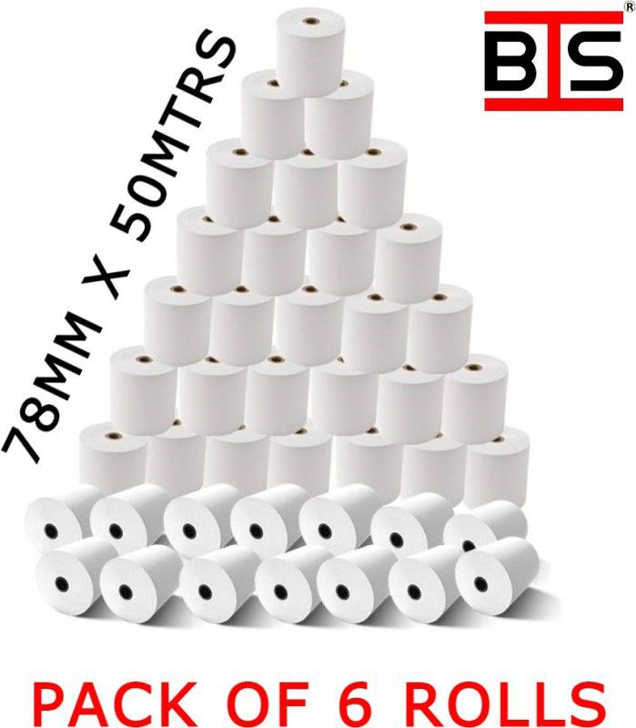 BIS POS Thermal Paper Roll 78MM X 50MTRS 50 gsm Paper Roll  (Set of 6, White)