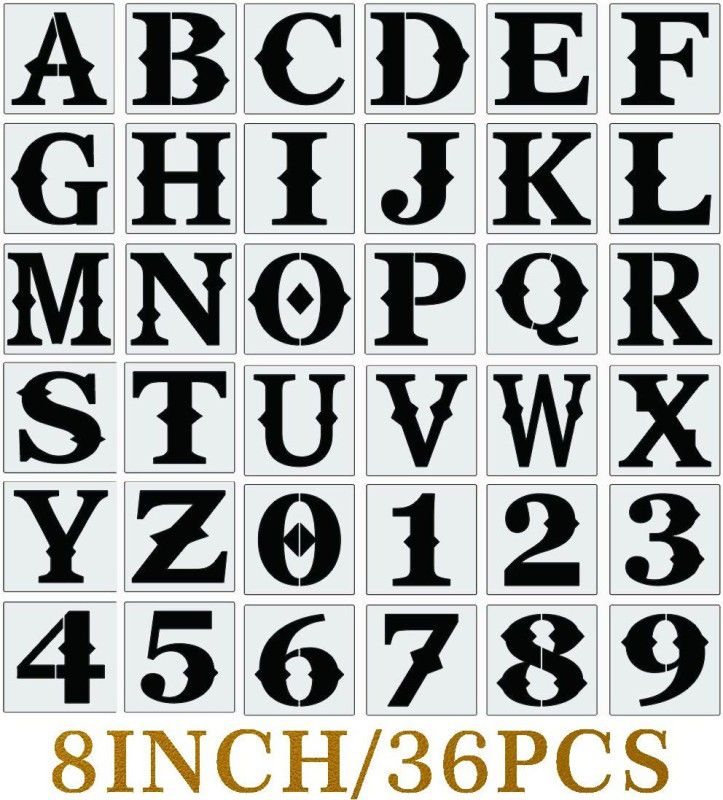 DEQUERA Letter Stencil 36pcs/8inch Grateful Thankful Blessed Alphabet Large Letter Stenc il for Painting on The Wood Wall, Paint Wooden Signs, Thanksgiving, DIY Home Yar d Décor Stencil  (Pack of 1, Larger Letter Stencil)