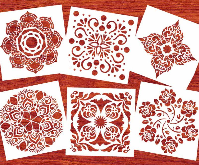 DEQUERA Stencils for Painting on Wood Mandala Stencil (12x12 inches 6 Pieces Large Size) Reusable Wall Floor Tile Fabric Furniture Stencil Laser Cut Painting Template b y AK KYC Stencil  (Pack of 1, Larger Letter Stencil)