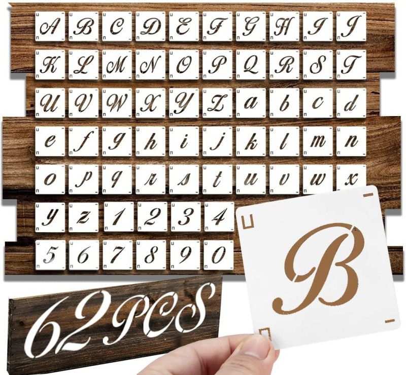 DEQUERA Tarlido 62PCS Letter Stencils Number Stencils 3Inch Inter Locking Alphabet Stenc ils Farmhouse Style Font for Crafts DIY Painting on Wood Canvas Windows Walls Fl oors Fabrics Glass Pottery Stencil  (Pack of 1, Larger Letter Stencil)