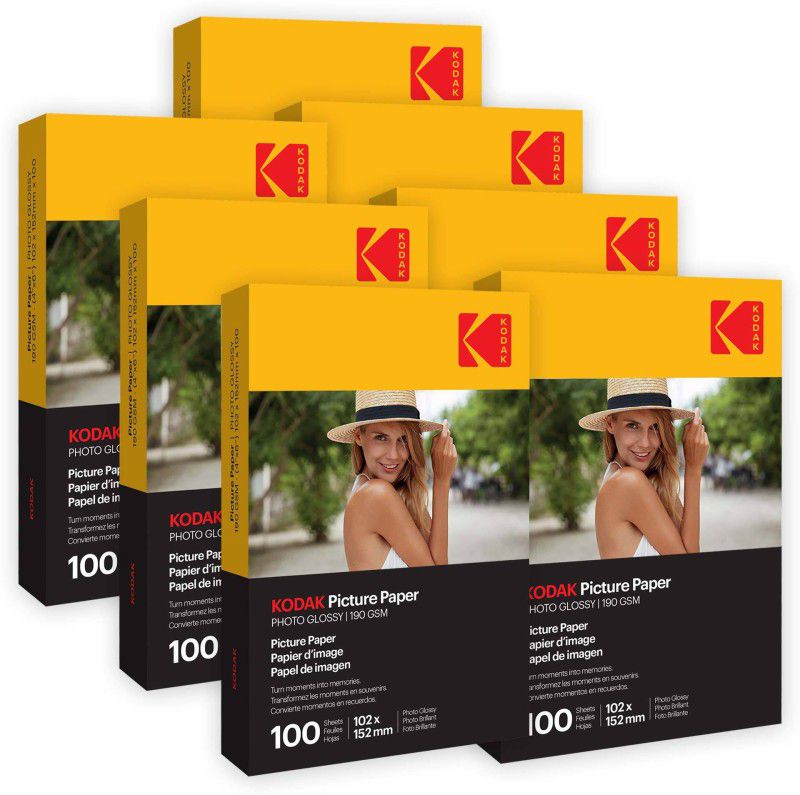 KODAK 190 GSM 4R 700 Sheets High Glossy Cast Coated Water Resistant Photo Paper unruled 4R (4X6 inch) 190 gsm Photo Paper  (Set of 7, White)