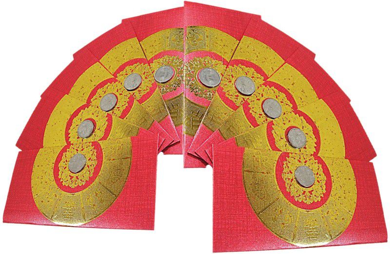 Muccasacra Designer/ Festive/Wedding & all Purpose Money cover/ Cash cover/ 1 Rupee coin Shagun Envelopes(Red colour Pack of 10) Envelopes  (Pack of 10 Red, Gold)