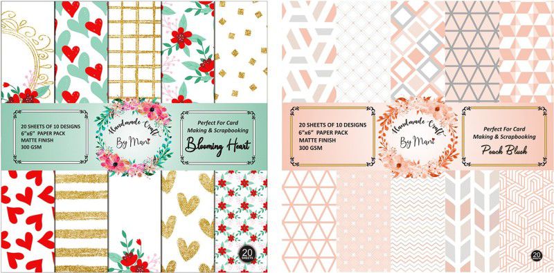 Dheett Blooming Heart and Peach Blush Unruled 6 x 6 300 gsm Craft paper  (Set of 2, Multicolor)