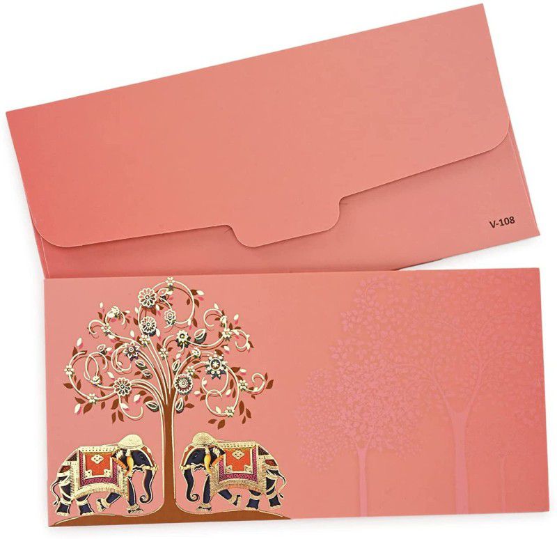 LIFAFEWALA Print Elephant Design Shagun Envelopes Velvet Feel. Envelopes  (Pack of 10 Pink)