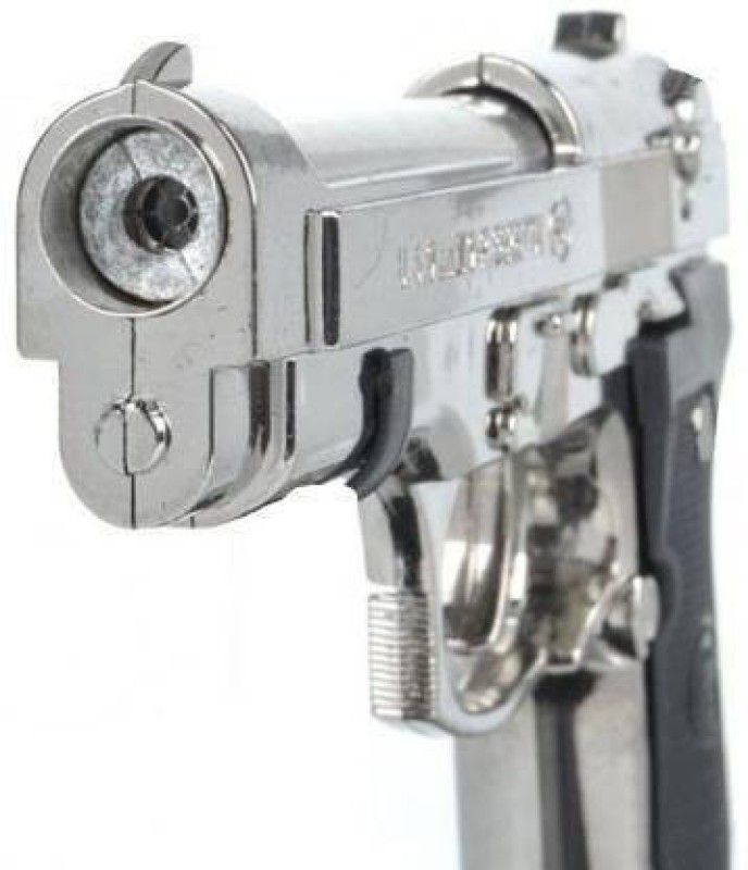 Beretta Gun Shaped Antique Silver Color Pistol Shape Premium Pocket Cigarette Lighter Pocket Lighter|Jet Flame And windproof | Refillable Butane Gas System Pocket Lighter Pocket Lighter (Silver) Pocket Lighter  (Silver)