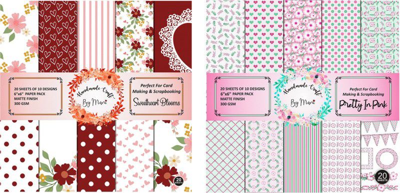 Dheett Sweetheart Blooms and Pretty In Pink Scrapbook Designer Paperpack Matte Finish Perfect for Making Greeting Cards Envelops Explosion Boxes and Albums Unruled 6 x 6 300 gsm Craft paper  (Set of 2, Multicolor)