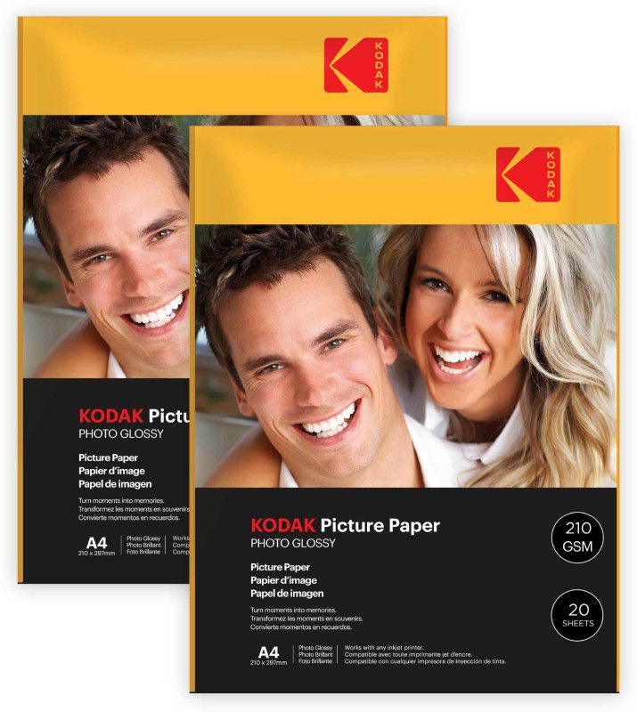 KODAK 210 GSM A4 40 Sheets High Glossy Cast Coated Water Resistant photo paper unruled A4 (210x297mm) 210 gsm Photo Paper  (Set of 2, White)