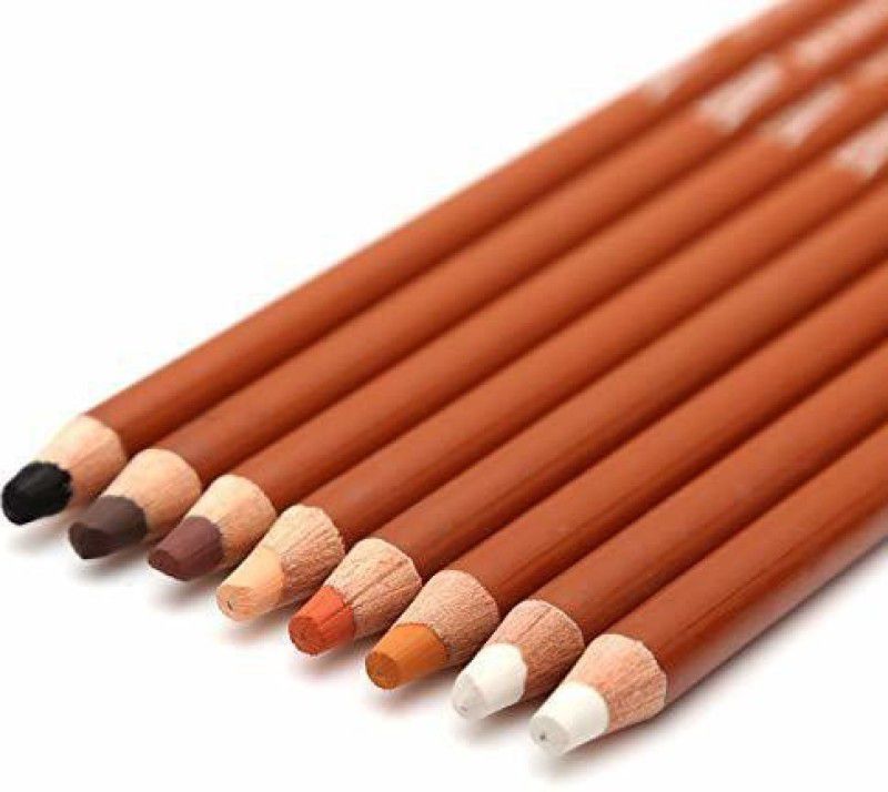 Rk Artist Skin Tone Pastel Pencils round Shaped Color Pencils  (Set of 8, brown (set of 8))