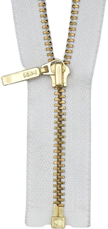 Hunny - Bunch YKK Jacket Zipper Gold White for All Kinds of Jackets(10 Inch) White, Gold Brass Open-ended Zipper