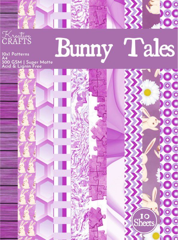Kreative Crafts Bunny Tales Designer Paperpack A4 300 gsm Craft paper  (Set of 1, Purple)