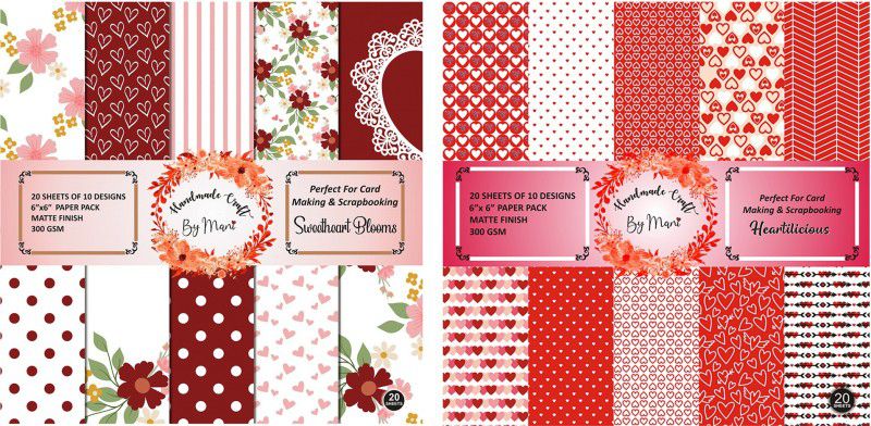 Dheett Sweetheart Blooms and Heartilicious Scrapbook Designer Paperpack Matte Finish Perfect for Making Greeting Cards Envelops Explosion Boxes and Albums Unruled 6 x 6 300 gsm Craft paper  (Set of 2, Multicolor)