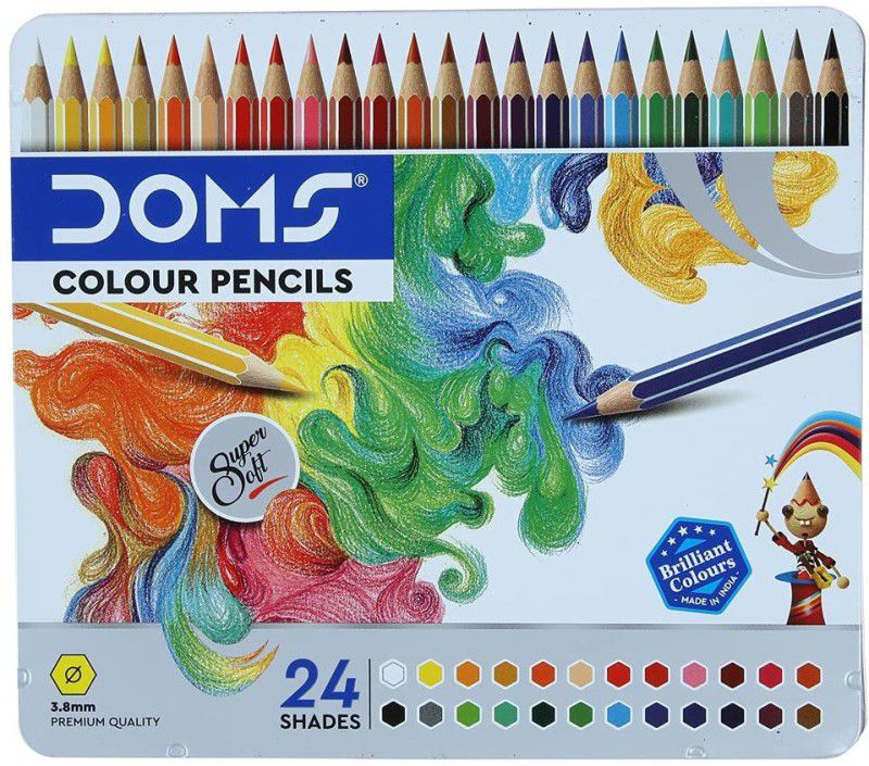 DOMS Supersoft Colour Pencil Flat Tin Round Shaped Color Pencils  (Set of 2, Multicolor)