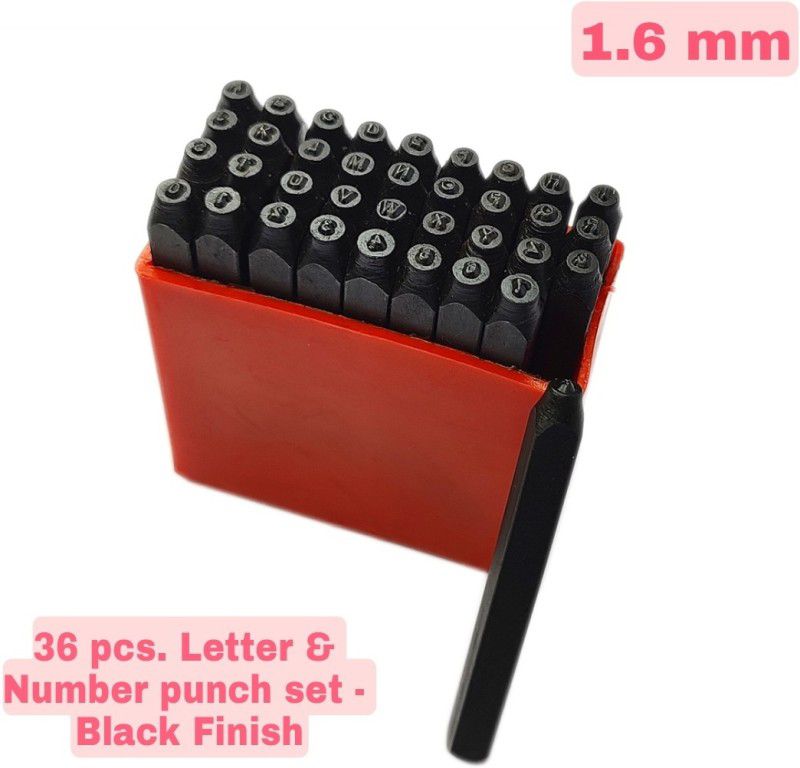 Luxuro 36 Punch Set Combination of Letter & Number Sets 1/16" - (1.6 mm) Hardened Steel Punches & Punching Machines  (Set Of 36, Black)