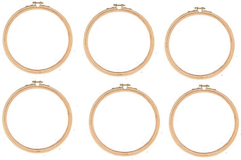 nimi creation 6 inches of wooden embroidery hoop ring frame 5 ply brass screw (golden color) pack of 6 Embroidery Frame  (Pack of 6)