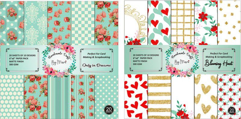 Dheett Only in Dreams and Blooming Heart Unruled 6 x 6 300 gsm Craft paper  (Set of 2, Multicolor)