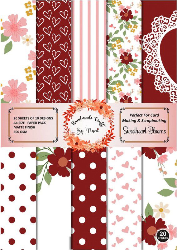 Dheett Sweetheart Blooms Scrapbook Designer Paperpack Matte Finish Perfect for Making Greeting Cards Envelops Explosion Boxes and Albums Unruled A4 300 gsm Craft paper  (Set of 1, Multicolor)